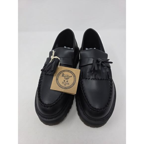 Dr Doc Martens Adrian Quad Black Platform Vegan Leather Shoes Ladies 8 Men 7 - Picture 3 of 10
